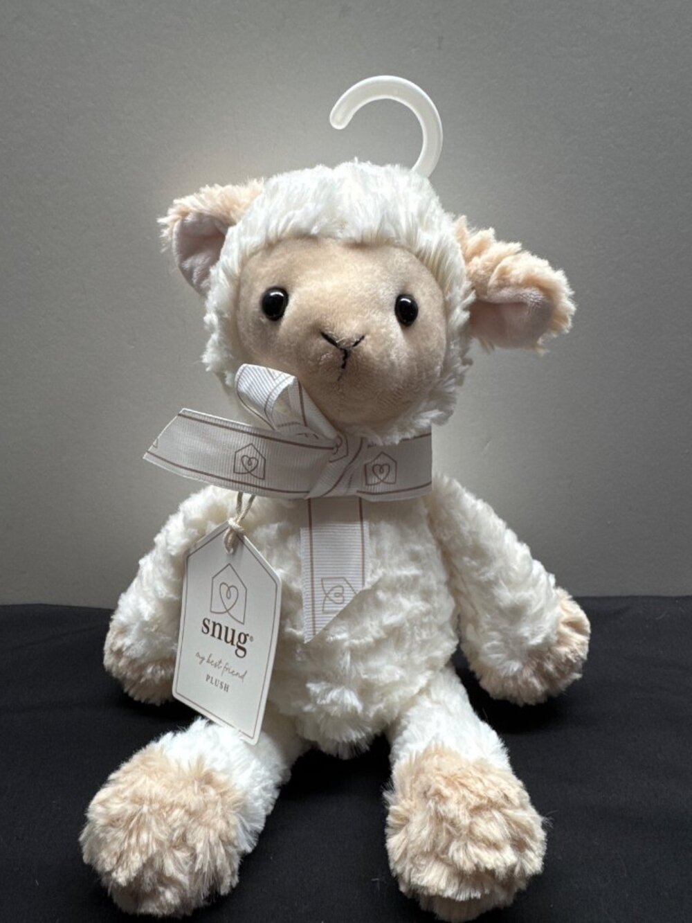 Snug My Best Friend Plush Lamb Toy With Ribbon - Soft Cream & Beige Design - New